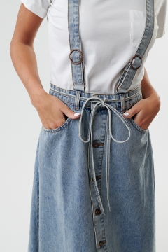 womens denim overall long skirt